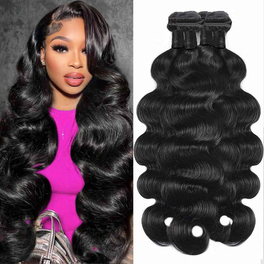 Human Hair 4 Bundles Body Wave 18 20 22 24 Inch 100% Unprocessed Brazilian Virgin Body Wavy Hair Bundles for Black Women Quick Weave Natural Black Hair