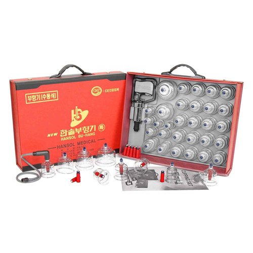 new Hansol Professional Cupping Therapy Equipment 30 Cups Set with pumping handle and Extension Tube