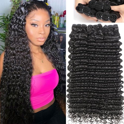 msVenus 12A Deep Wave Bundles Human Hair 16 18 20 Inches 100% Unprocessed Indian Human Hair Bundles Wet and Wavy Raw Virgin Hair Curly Weave 3 Bundle Deal (Natural Color, 16 18 20 Inches)