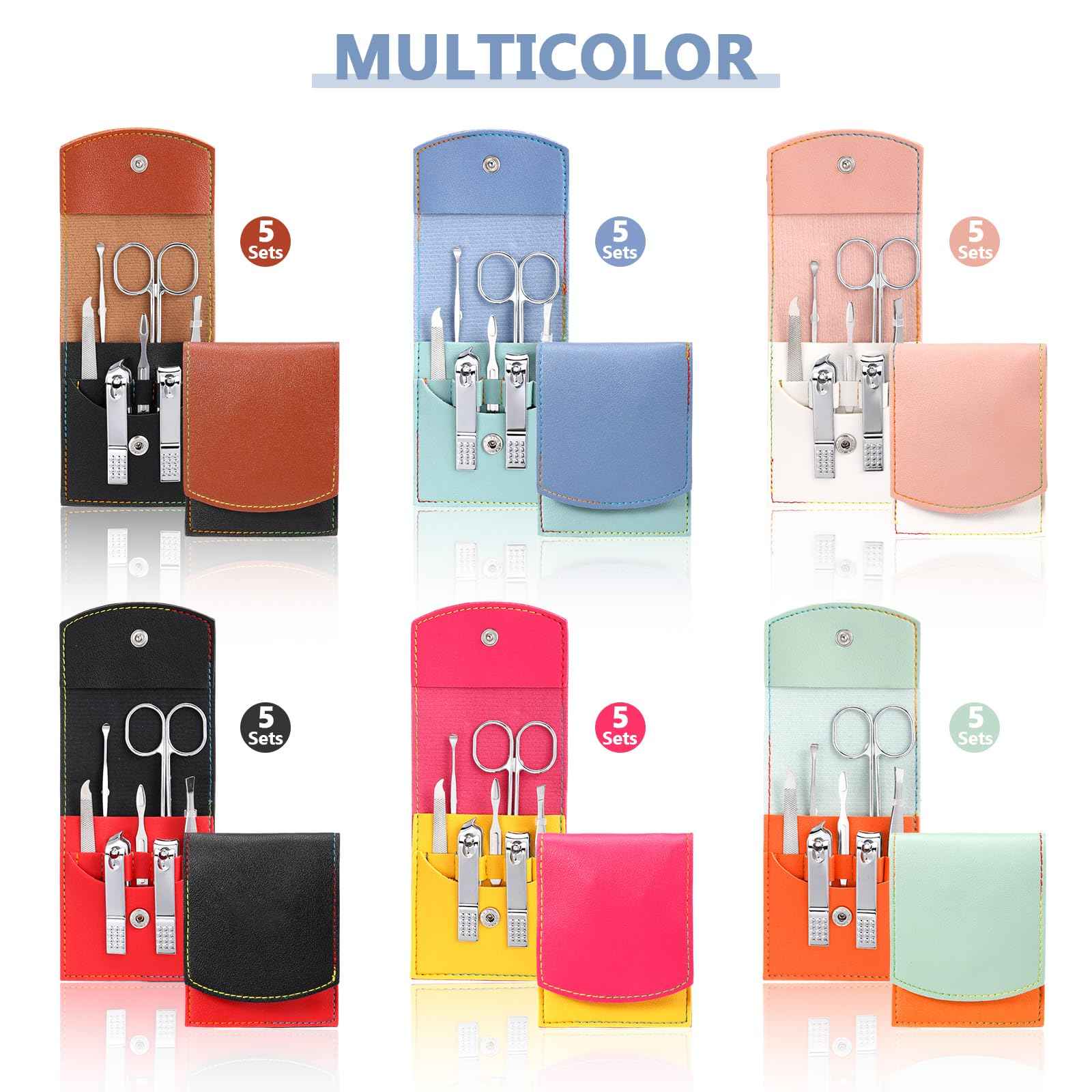 30 Set Manicure Kit Bulk Nail Clippers 7 in 1 Mini Nail Clippers Stainless Steel Professional Care Pedicure with Travel Bag Grooming Kit for Christmas Women Men Home(Vivid Color,Cute)