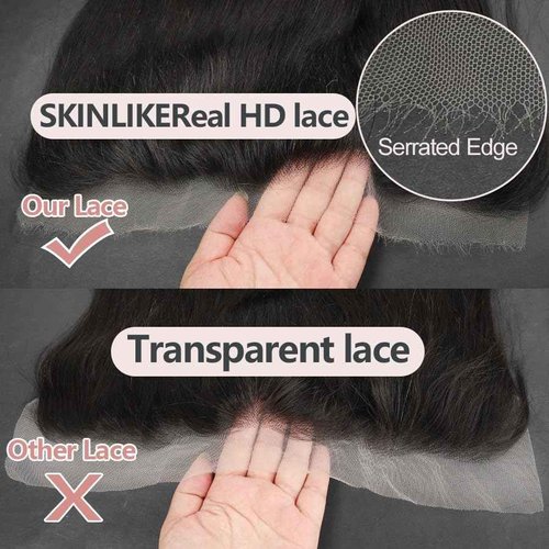 QTIKER HD Skinlike 13x4 Human Hair Lace Frontal Only Pre-plucked Straight Invisible Swiss Lace Front Skin Melt Frontals with Baby Hair Thin Natural Black Hair(13 * 4 NC Straight)