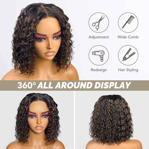 Smilegirl 1B/30 Bob Honey Brown Wig Human Hair Deep Wave 5x5 HD Lace Closure Wigs Human Hair Wear and Go Pre Cut Brown Highlight Wig Human Short Wigs for Black Women 14"