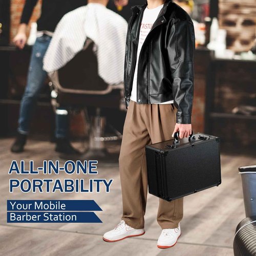 MoyRetty Professional Barber Case with Cap Clear dustproof, Barber Suitcase 6 Clipper Slots & 8 Shear Holders, 17.13" Portable Aluminum Organizer for Hair Stylists & Pet Groomers