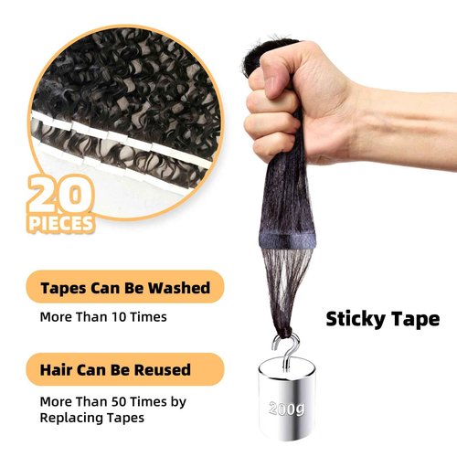 Clytie Raw Curly Tape in Hair Extensions Real Human Hair, Bleachable Tight Curly Human Tape ins Hair Extensions 20 PCS 16IN, Salon Light Weight Deep Curly Tap in 50g Invisible Taping for Thin Hair