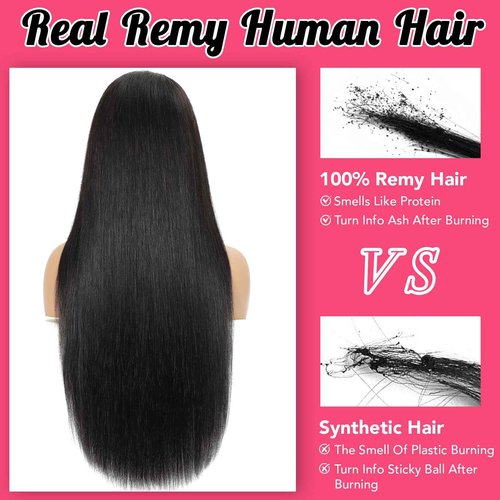 MZCNU 30 Inch 13x6 Straight Lace Front Wigs Human Hair 230% Density HD Transparent Lace Frontal Human Hair Wig for Women Natural Black Color