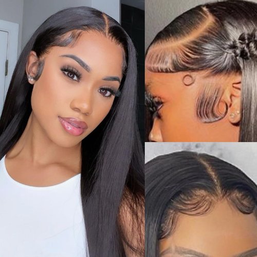 Lace Front Wigs Human Hair 13x4 Transparent Straight Lace Frontal Human Hair Wigs for Woman Pre Plucked with Baby Hair Natural Black Glueless Brazilian Virgin Human Hair Wig (20inch)