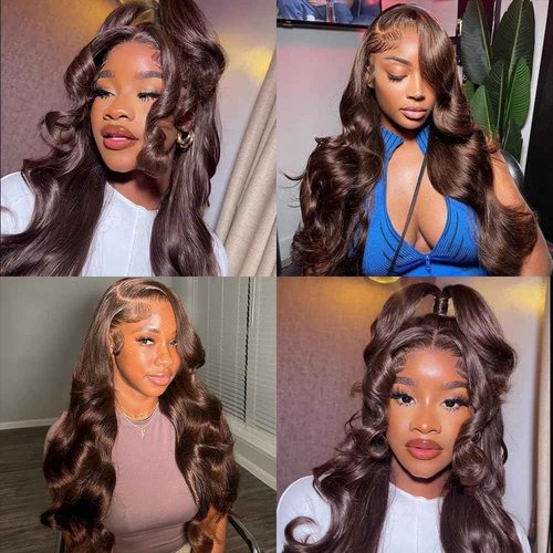 ALLRUN 18 20 22 Inch Brown Human Hair Bundles Body Wave 3 Pcs - 100% Unprocessed Brazilian Virgin Hair Extensions Chocolate Brown Bundles Human Hair 4# Color (12A)