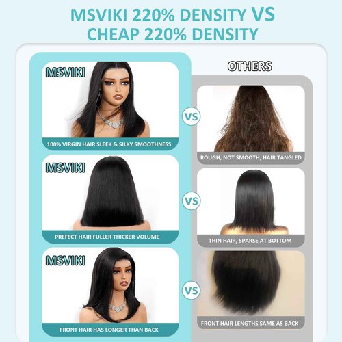 Msviki Bob Wig Human Hair 10inch Straight Bob Wig 100% Brazilian Human Hair,13x4 HD Bob Lace Front Wigs Human Hair Natural Black Bob Wigs Human Hair Pre Cut 12A Double Drawn Bob Wig 220 Density
