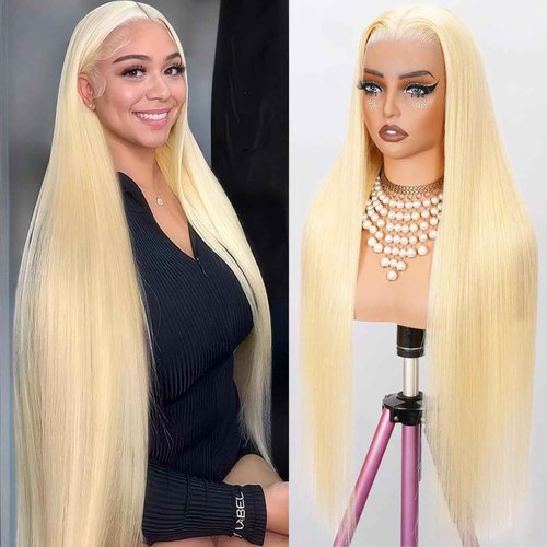 613 Lace Front Wig Human Hair 28Inch 13x4 Blonde Lace Front Wigs 210% Density 613 HD Lace Frontal Wig 12A Brazilian Long Straight Human Hair for Women Glueless Wigs Pre Plucked with Baby Hair