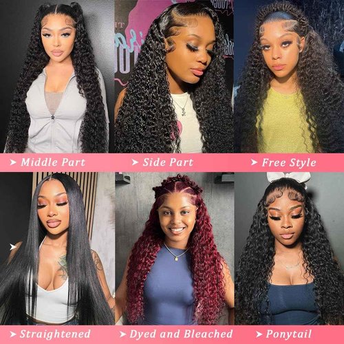 RJCY Deep Wave Lace Front Wigs 13x6 HD Transparent Human Hair Lace Front Wigs for Women 200 Density Deep Curly Human Hair Wigs Pre Plcked Deep Wave Frontal Wigs with Baby Hair 28 Inch