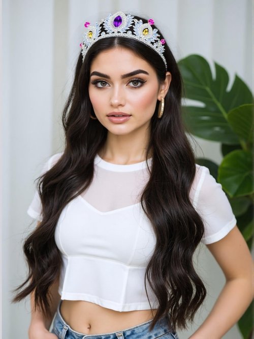 ZECAA Crystal Elegant Princess Tiara Crown For Woman, Multi-Gemstone Tiara Crown Headband With Amethyst, Pink Topaz and Citrine Stone, Silver Color
