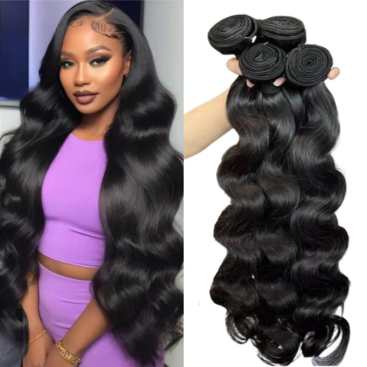 12A Human Hair Bundles 20 22 24 26 Inch Body Wave 100% Unprocessed Brazilian Virgin Hair 4 Bundles Deals Human Hair Extensions Quick Weave Human Hair Natural Black Color