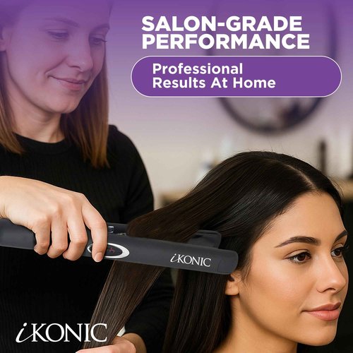 IKonic 100% Tourmaline Ceramic Hair Straightener & Curler– Anti-Static Infrared Ionic 2-in-1 Dual Voltage Flat Iron –1” Floating Plates, Adjustable Temp 140–450°F, Frizz-Free & Fast Heat Hair Iron
