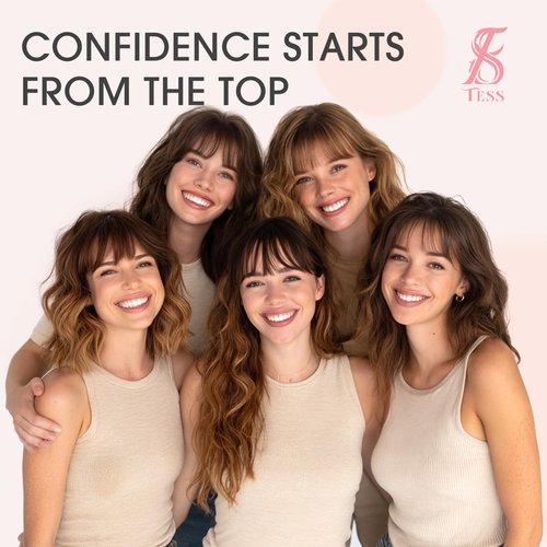 TESS Real Hair Toppers for Women Handmade Lace Base Womens Clip In Hairpieces with Bangs 5 Clips Natural Coverage Soft and Secure 2×6", Light Brown