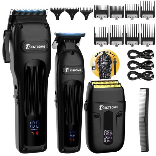BESTBOMG® Hair Clippers for Men, Professional Hair Clippers, Beard Trimmer& Rechargeable Shaver Set, Metal T-Blade, LED Display, Barber Hair Cutting Kit for Men Grooming & Gifts, BS-808A (Black)