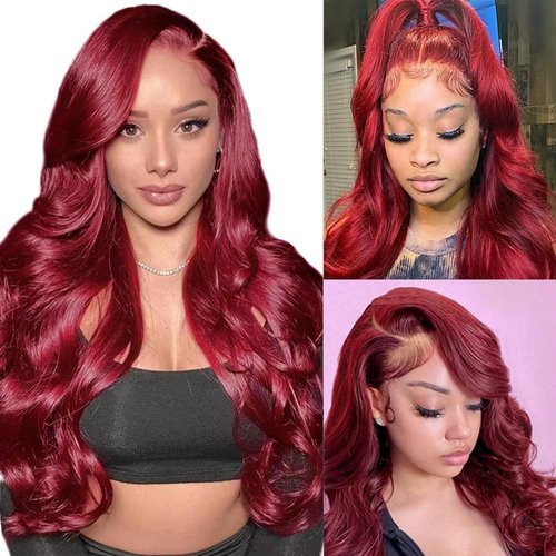 Ylleis 99J Burgundy Wine Red Color Body Wave 13x4 HD Lace Front Glueless Wigs Human Hair Pre Plucked Bleached Knots with Baby Hair Wigs Brazilian Human Hair Natural Hairline Wigs for Women(18Inch)