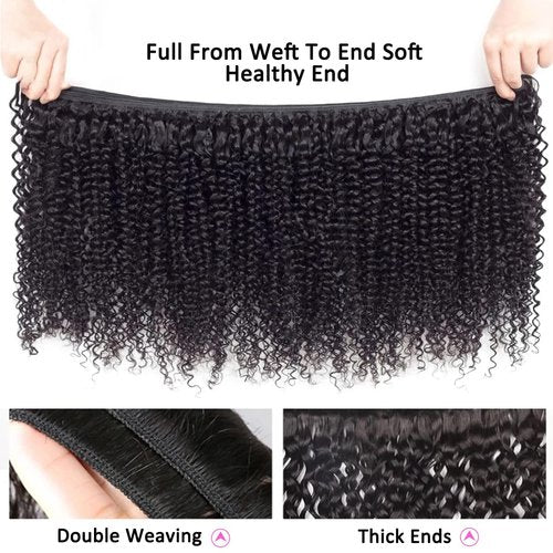 Kinky Curly Human Hair Bundles Brazilian Kinky Curly Weave Human Hair Bundle 10A Unprocessed Virgin Human Hair Bundles (14 16 18) Natural Color