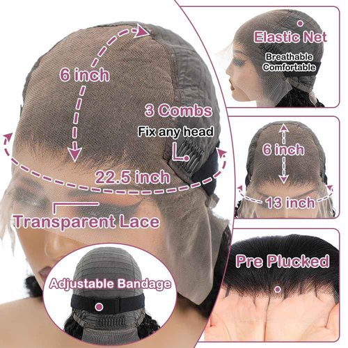 EGOTOI 250% Density Curly HD Transparent Lace Front Wigs Human Hair Deep Wave 13x6 Lace Front Wigs Human Hair 20 Inch Bleached Knots Pre Plucked with Baby Hair for Women 100% Remy Hair Natural Color