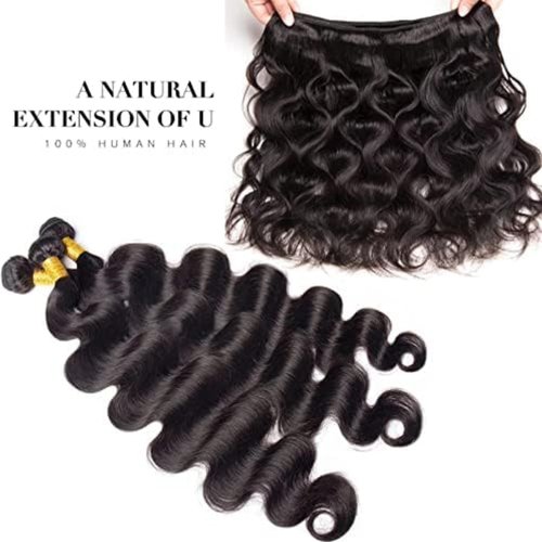 SHWAIR 10A Body Wave Bundles 22 24 26 Inch Human Hair Bundles 100% Unprocessed Brazilian Body Wave Bundles 3 Bundles Human Hair Wet and Wavy Long Hair Weave Bundles Natural Black Color Bundles