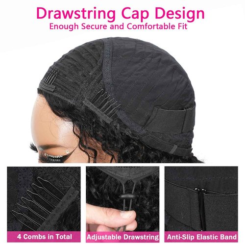 veravicky Curly Half Wig Human Hair - 180% Density Wear Go Glueless Wigs Human Hair 12 Inch Kinky Curly 3 In 1 Half Wig for Women Drawstring Seamless Flip Over Headband Wig Beginner Friendly