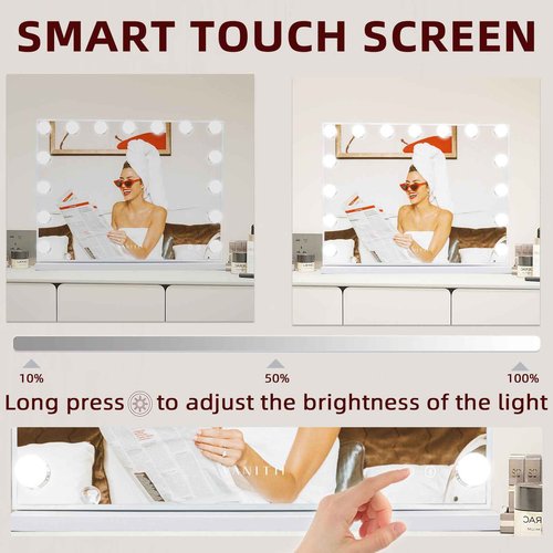 VANITII Vanity Hollywood Mirror with Lights Speaker USB Charging Lighted Makeup Mirror with Bulbs 3 Lighting Modes and Desktop Light up Mirror for Bedroom Dressing Room