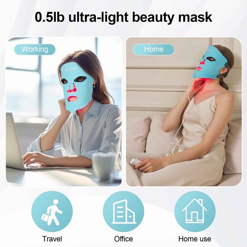 MTZION Led Face Mask Light Therapy- 4 Moeds Near-Infrared Light Therapy for Face,Red Light Therapy Mask with Timing Function,Red Light Therapy at Home with Remote