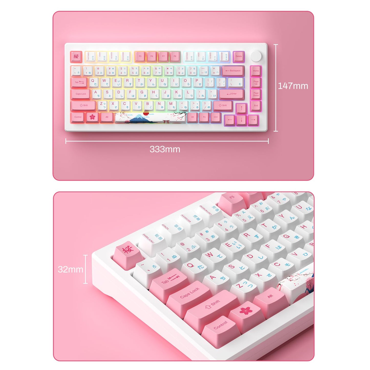 Akko Magnetic Switches Rapid Trigger Gaming Keyboard, MOD007B HE PC World Tour Tokyo Wired/Wireless 75% 8k Polling Rate Mechanical Keyboard with Knob, RGB Backlit (Kailh Sakura Pink Magnetic Switch)