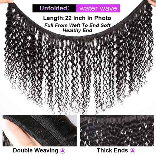 Water Curly Human Hair 3 Bundles (12 14 16 Inch)100% Unprocessed Brazilian Water Wave Human Hair Weaves Remy Virgin Hair Weft for Black Women Natural Color