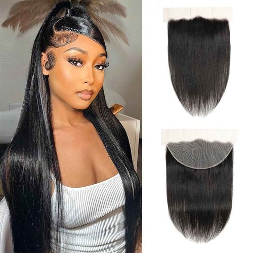 13x6 Lcae Frontal Human Hair Pre Plucked Transparent with Baby Hair Free Part 100% Virgin Human Hair 150% Density Ture Size(13x6 Frontal, 20 Inch)