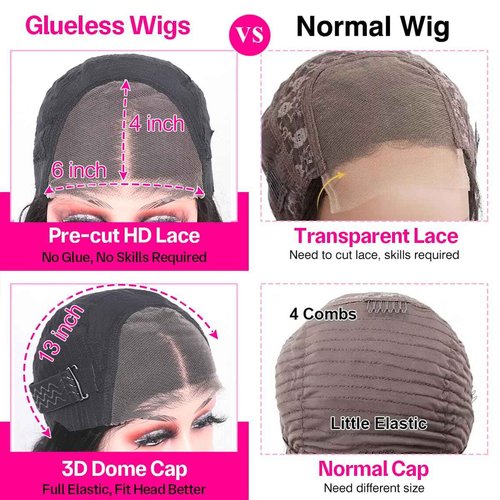 JUBOTIN Straight Gluless Lace Wigs Human Hair Pre Bleached Invisible Knots 30 Inch 6x4 HD Lace Front Wigs Human Hair Glueless Wigs Human Hair for Women Pre Plucked 180% Density