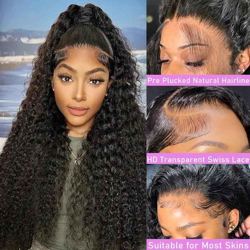 soHygge 13x6 HD Deep Wave Lace Front Wigs Human Hair Pre Plucked 200% Density Deep Curly Gluless Wigs Human Hair Lace Frontal Wigs with Baby Hair Natural Hairline 22 Inch