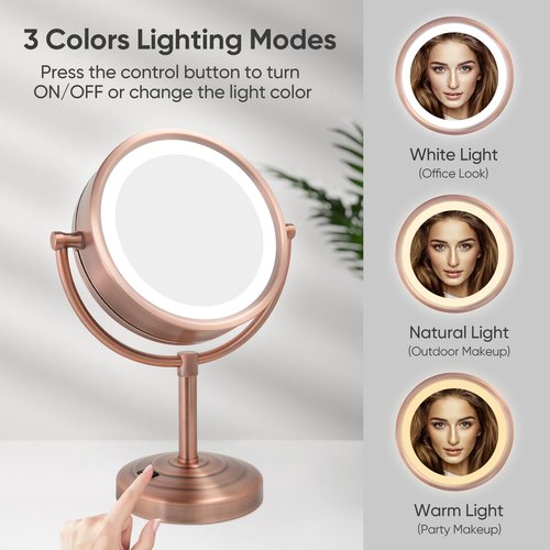 GURUN 8.5 Inch Tabletop LED Lighted Makeup Mirror with 10x Magnification Double Sided Vanity Mirror Plug Power Matte Rose Gold M2208D-8x10MR(8.5in,10x)