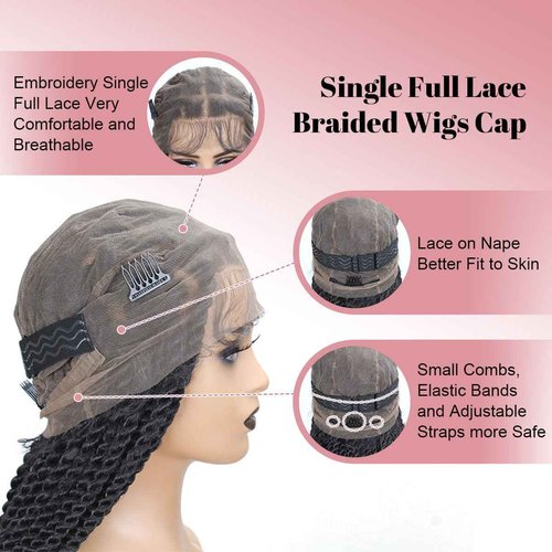 QUISDUIS Senegal Twist Wigs, 36 "360° HD Full Single-layer Lace Two Braid Wigs for Black Women Square Knotless 2 Braid Wig with Baby Hair Handmade Synthetic Hair Blended Lace Front Wig Natural Black