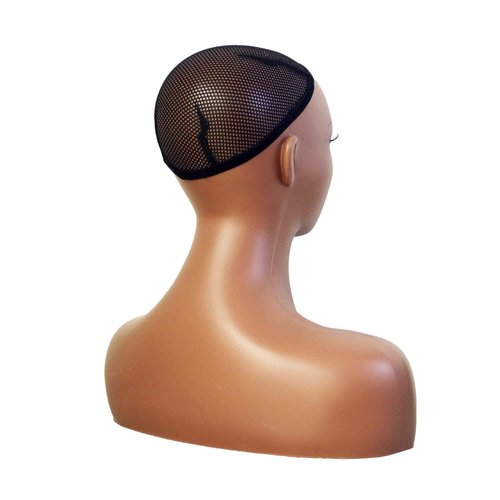 KimRuima Realistic Mannequin Head with Shoulders Wig Head Wig Stand for Wigs Hats Scarves Pendants Sunglasses Earrings (Dark Brown with Red Lip and Visible Teeth)