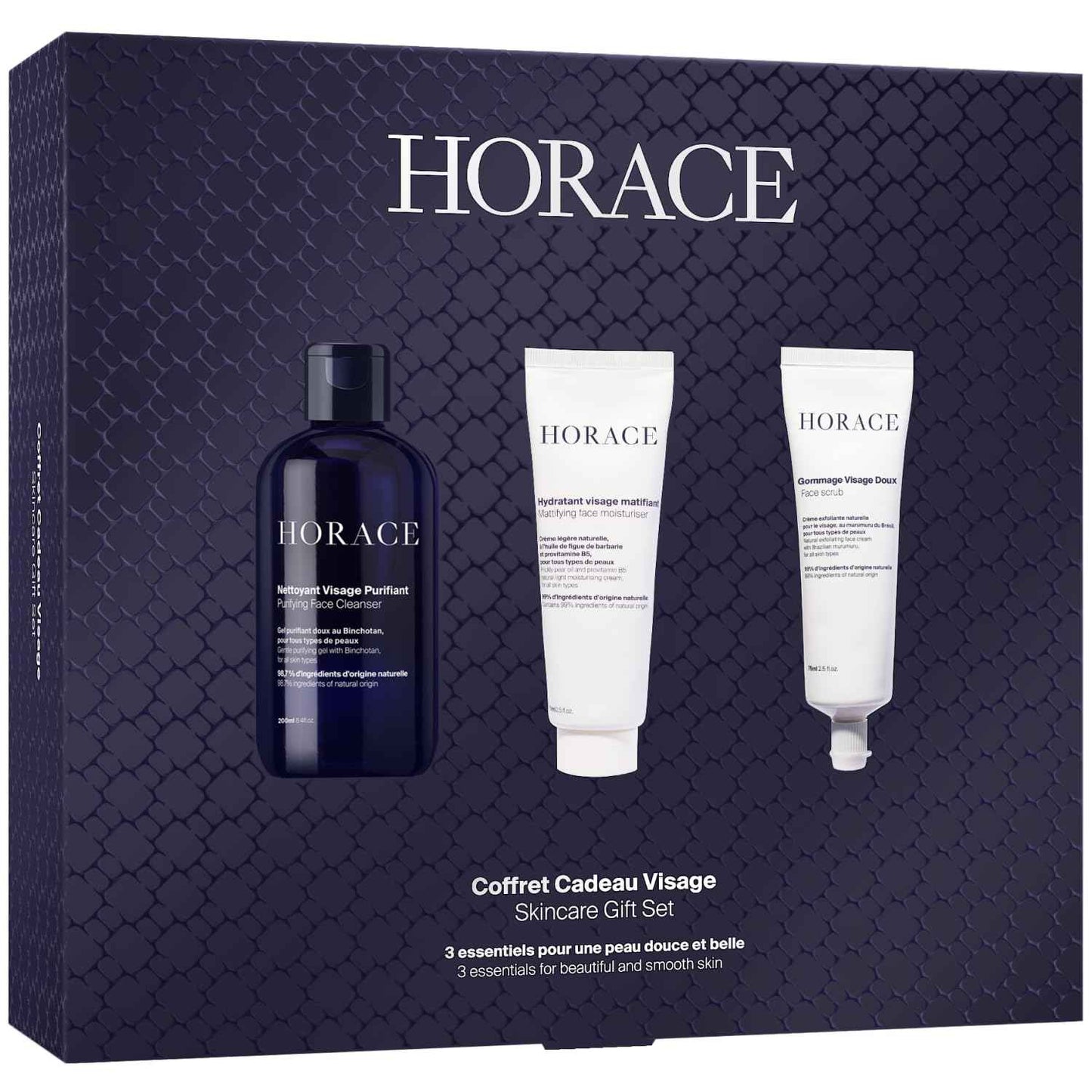 HORACE Gift Set with Purifying Face Cleanser, Gentle Face Scrub, and Mattifying Face Moisturizer - Skincare Set for Cleansing and Hydrating
