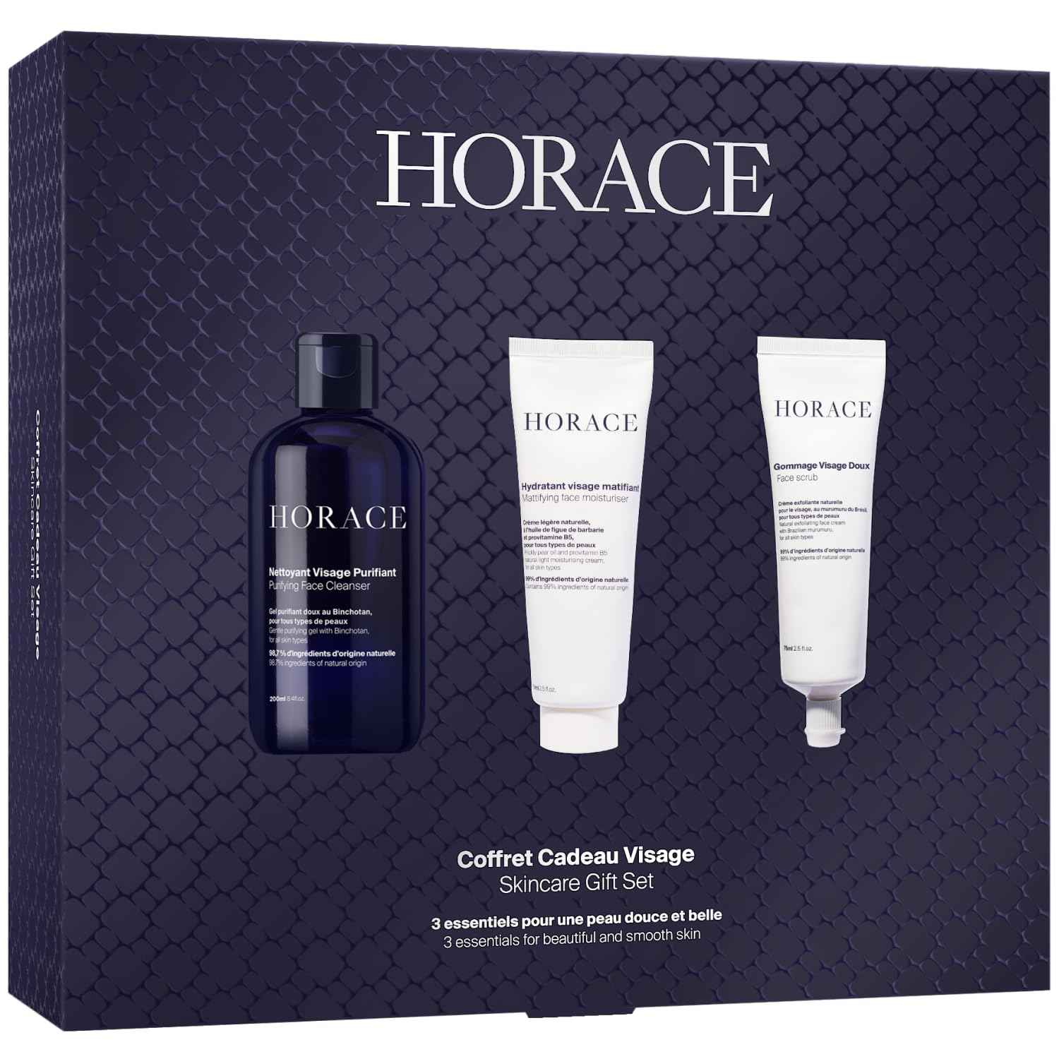 HORACE Gift Set with Purifying Face Cleanser, Gentle Face Scrub, and Mattifying Face Moisturizer - Skincare Set for Cleansing and Hydrating