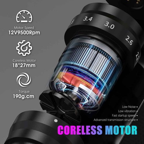 Tattoo Gun - Kiss of Dragon 2400mAh Rotary Tattoo Machine with 6 Adjustable Stroke Lengths, Coreless Motor Options Dual batteries for longer working time-Professional Tattoo Artis