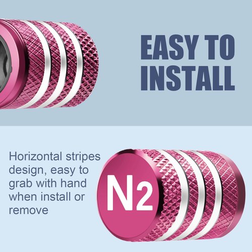 Tire Valve Stem Caps Cover - (5 Pack) Tire Air Cap N2 Nitrogen Metal with Plastic Liner Corrosion Resistant Leak-Proof for Car Truck Motorcycle Bike Pink