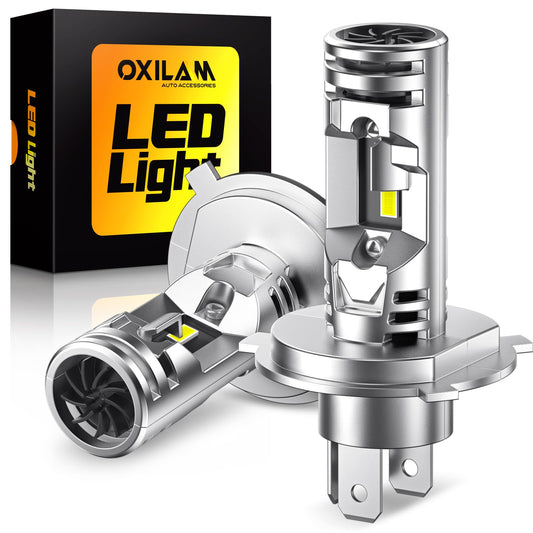 OXILAM H4 9003 LED Upgrade Bulbs, 36000LM 6500K White, 800% Brighter, Built-in CANbus, No Flicker, 3-Min Quick Fit, 2pcs
