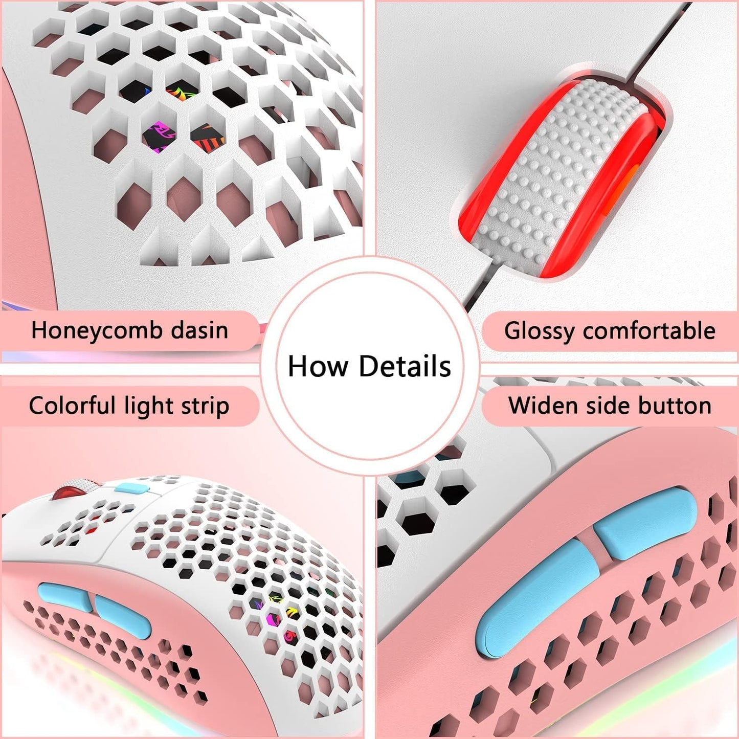 ZIYOU LANG Wired RGB Gaming Mouse,65G Lightweight Honeycomb Ultralight Mouse with High Precision Sensor 6400DPI,6 Button Programmable USB Gaming Mice,Precise Registration for PC Gamers Xbox PS4 Users