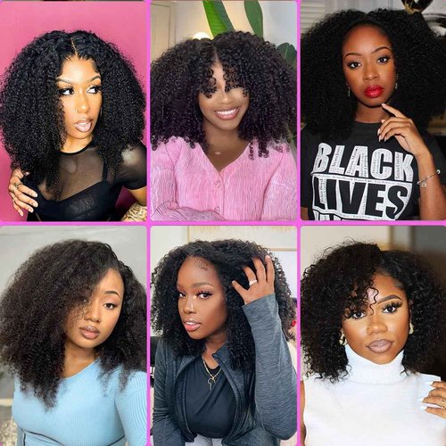 Domiso 13x6 Curly Afro Lace Front Human Hair Wigs Afro Kinky Curly Transparent Lace Front Wigs Deep Parting 200% Density Afro Wigs Knots Bleached Hairline Pre Plucked Natural Black Color 20 Inch