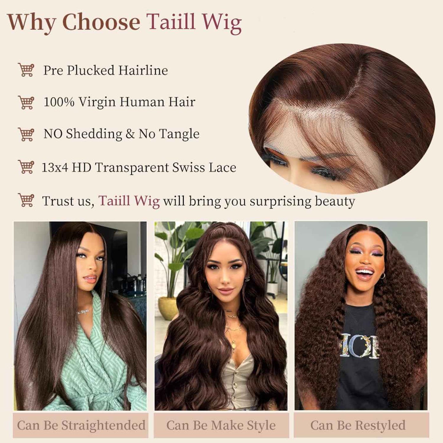 32 Inch Chocolate Brown Lace Front Wig Human Hair HD 13x4 Body Wave Lace Wigs Human Hair Colored #4 Glueless Wigs Human Hair Pre Plucked With Baby Hair 200% Density #4 colored