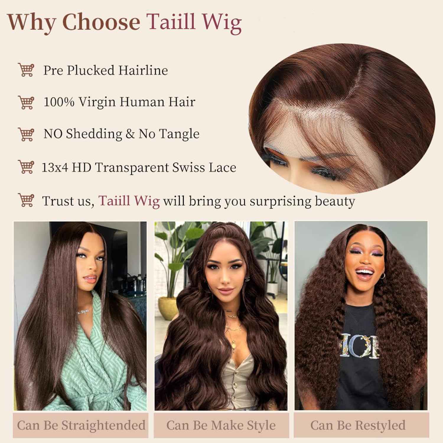 32 Inch Chocolate Brown Lace Front Wig Human Hair HD 13x4 Body Wave Lace Wigs Human Hair Colored #4 Glueless Wigs Human Hair Pre Plucked With Baby Hair 200% Density #4 colored