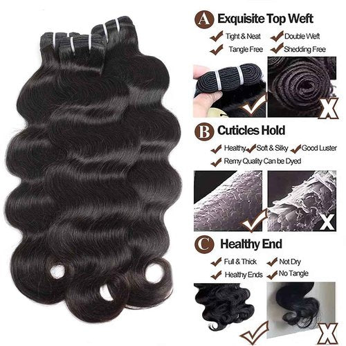 Binlvexin Glossy Human Hair Bundles Body Wave Bundles Human Hair 20 22 24 Inch 12A Grade 100% Unprocessed Brazilian Virgin Hair 3 Bundle Human Hair Extensions for Black Women Natural Color