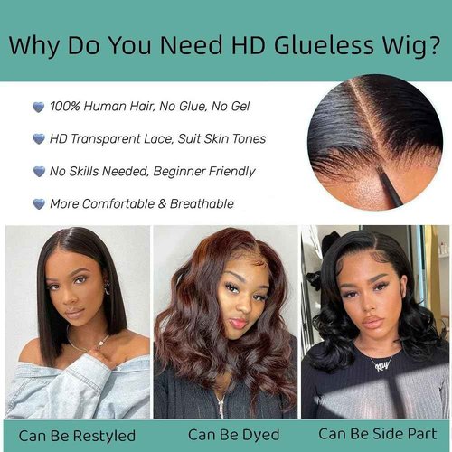 Wear and Go Glueless Wigs Human Hair Pre Plucked Pre Cut 14 Inch Body Wave Bob Wig Human Hair 4x4 Lace Front Wigs for Black Women Brazilian Virgin Human Hair Bob Wigs Glueless 180% Density