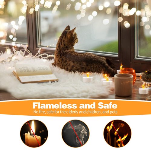 KOABY 12 Pack Warm Yellow LED Tea Lights, Last 100H+, Flickering Flameless Battery Operated Tea Lights for Decor