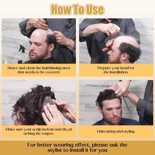 CARA Human Hair Toupee for Men, 8 x 10 inches, Ultra Thin Skin 0.04mm, V-loop, Medium Light Density, Color 1b (8X10 Simple bag packaging)