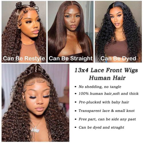 HD Lace Front Wigs Human Hair 180% Density Chocolate Brown13x4 Water Curly Lace Front Wigs Human Hair Pre Plucked Glueless Wigs Human Hair for Black Women (22Inch, Brown)