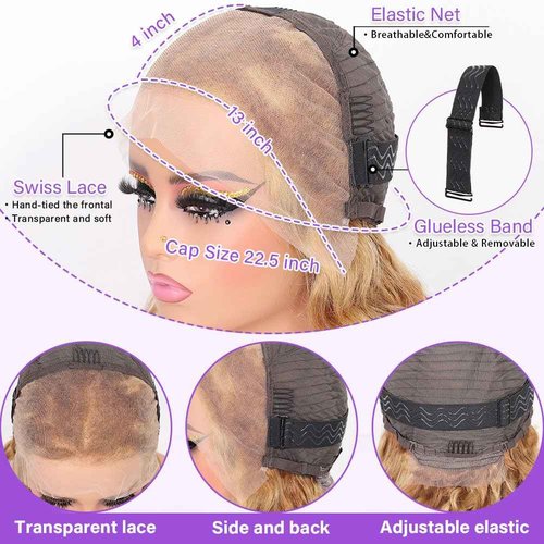 Hihmarm 16 Inch Highlight Bob Wig Human Hair 13x4 Body Wave HD Lace Front Wigs Human Hair Pre Plucked 180% Density Glueless Ombre Lace Front Wig Human Hair Bob Wigs for Black Women Natural Hairline