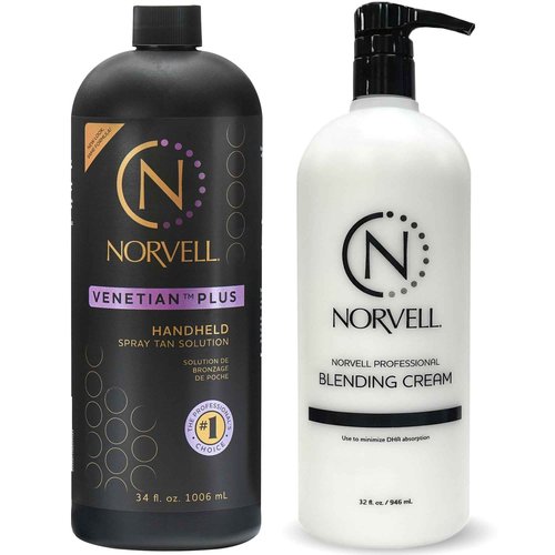 Norvell Premium Professional Sunless Tanning Spray Tan Bundle - Venetian Plus, 34 Fl Oz and Barrier Cream, 32 Fl Oz